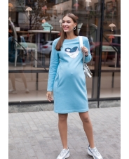 Утепленное платье для беременных и кормящих,голубой