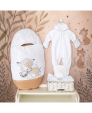 Комплект на выписку 5 предметов "Леснушки", зимний, бежевая лисичка 